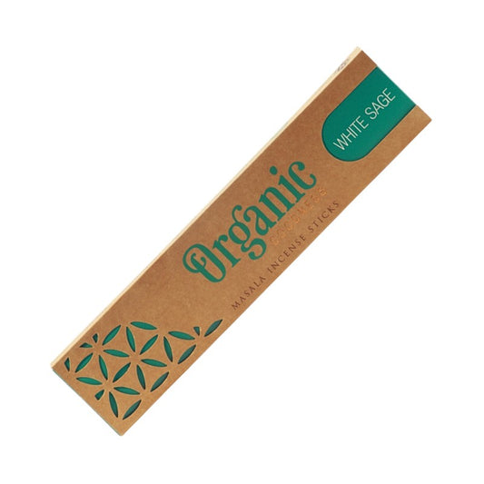 rectangular cardboard pack of organic goodness incense sticks- white sage scent