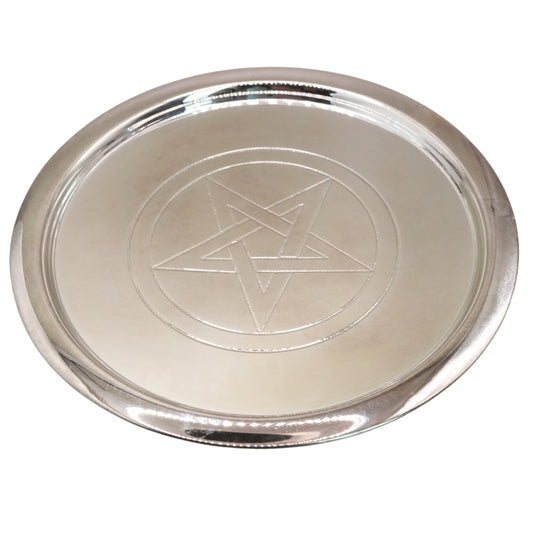 Large 22cm Silver Plated Pentacle Altar Plate/ Offering Plate/ Candle Holder