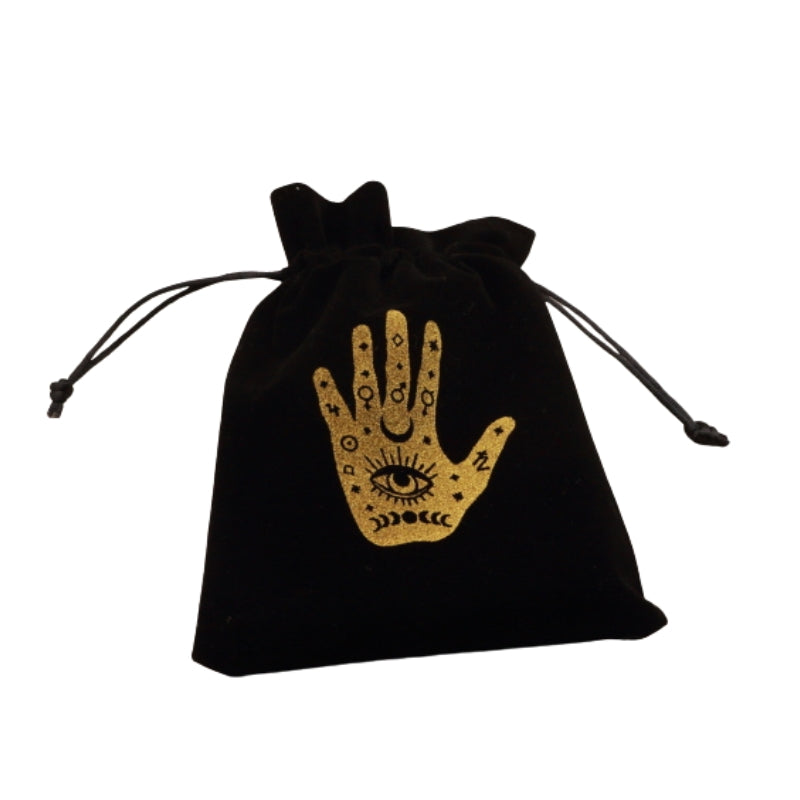 Black and gold Palm Velvet Tarot Bag for Tarot and Oracle Cards 