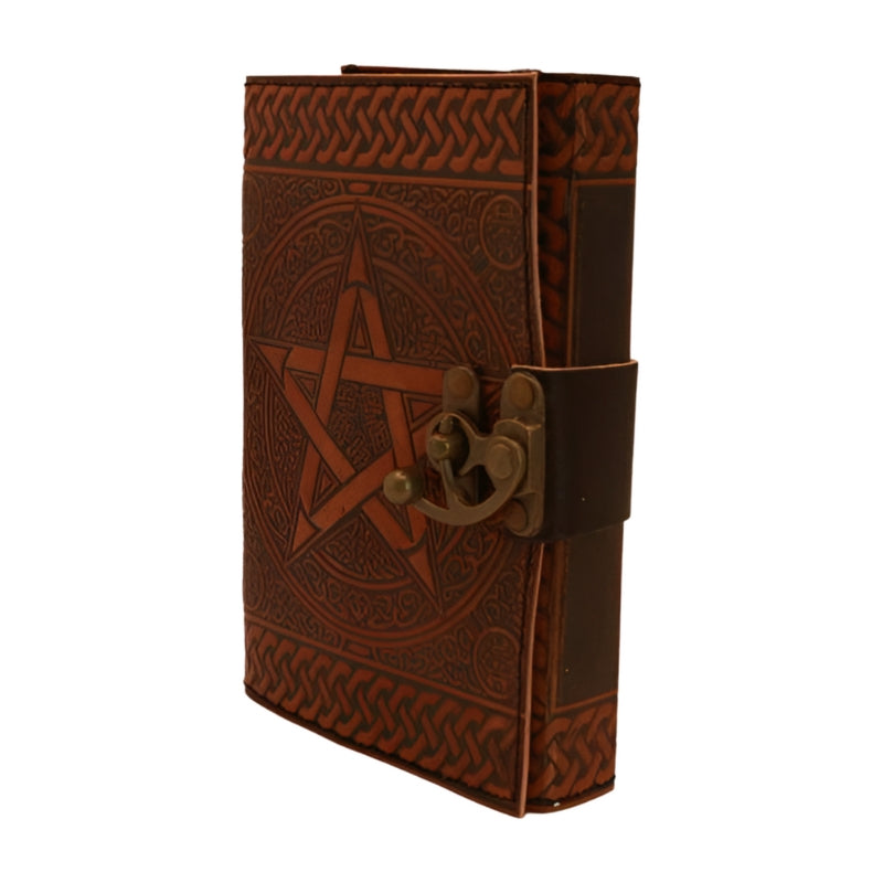 Pentacle Leather Locking Journal / Book Of Shadows 18x12cm- Dark Brown