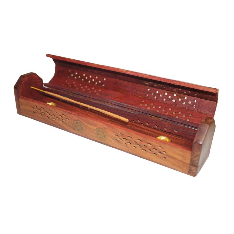 Wooden incense holder box with incense stick