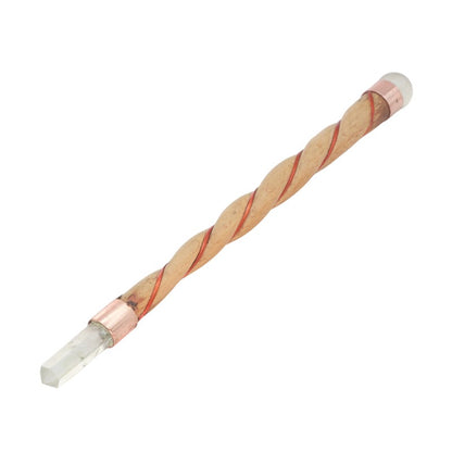 Polished Wood & Copper Spiral Wand with Clear Quartz Tip