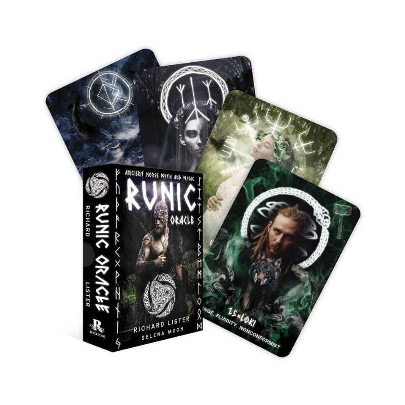 Runic Oracle cards with a box on a white background