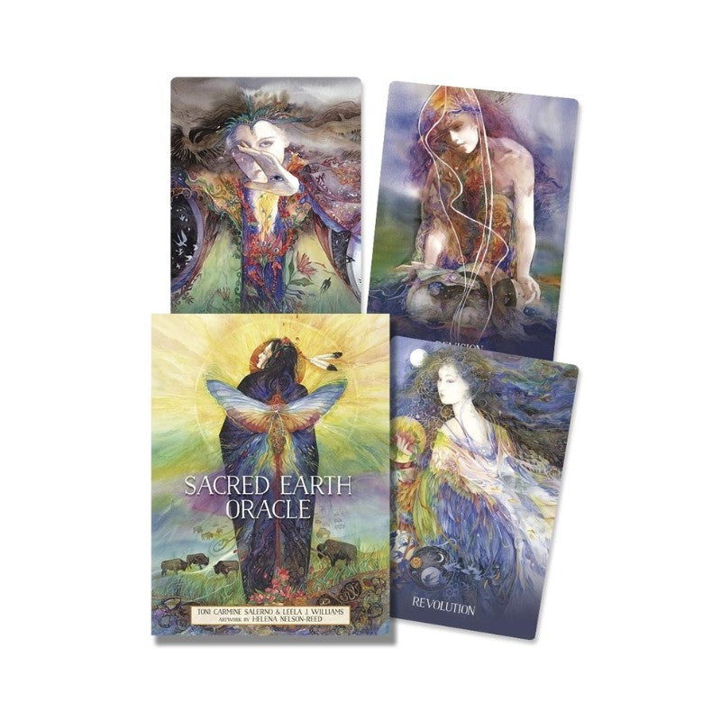 Four cards from the 'Sacred Earth Oracle' set on a white background