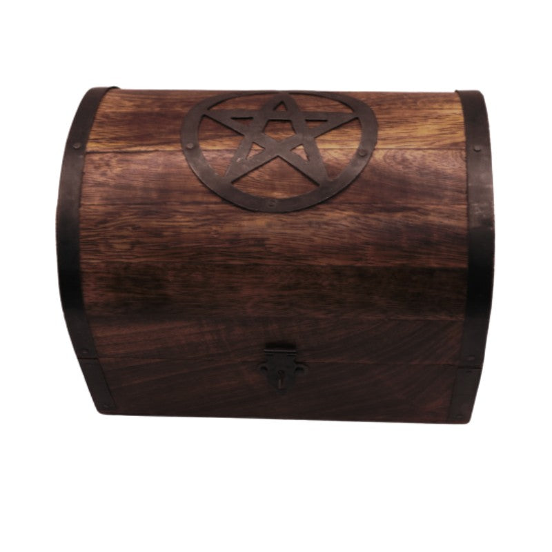 Rustic Wooden Chest with black metal Pentacle on top