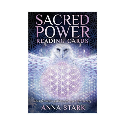 card deck cover of 'Sacred Power Reading Cards' by Anna Stark with an owl and geometric design.