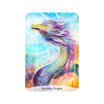 Colorful dragon illustration with a rainbow-like pattern on a white background