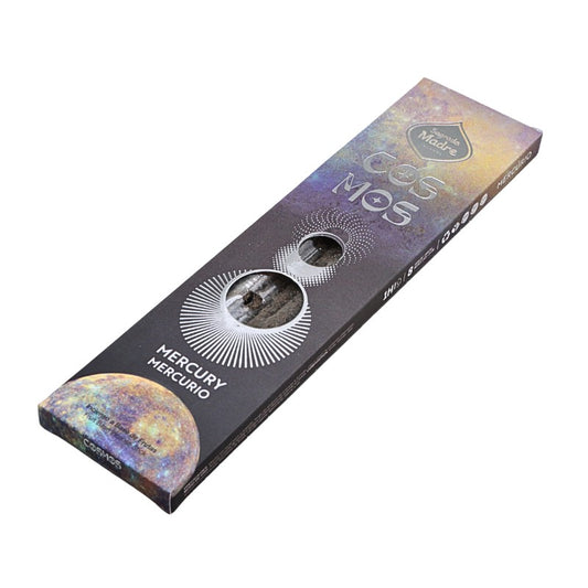 Box of Incense labeled 'Mercury' with celestial design on a white background