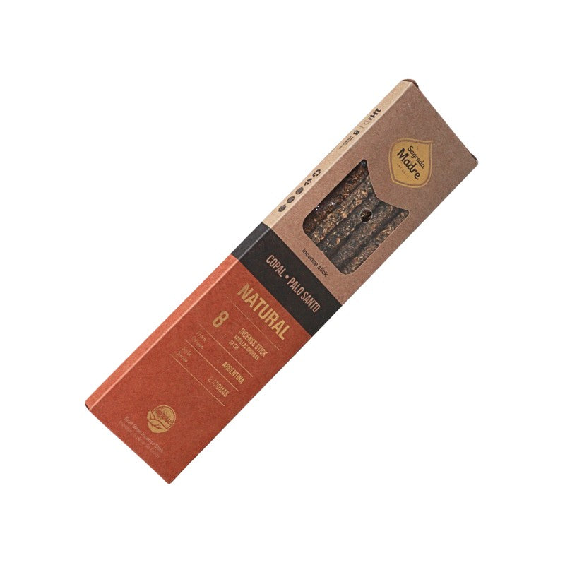 Packaged product with a brown and red label on a white background