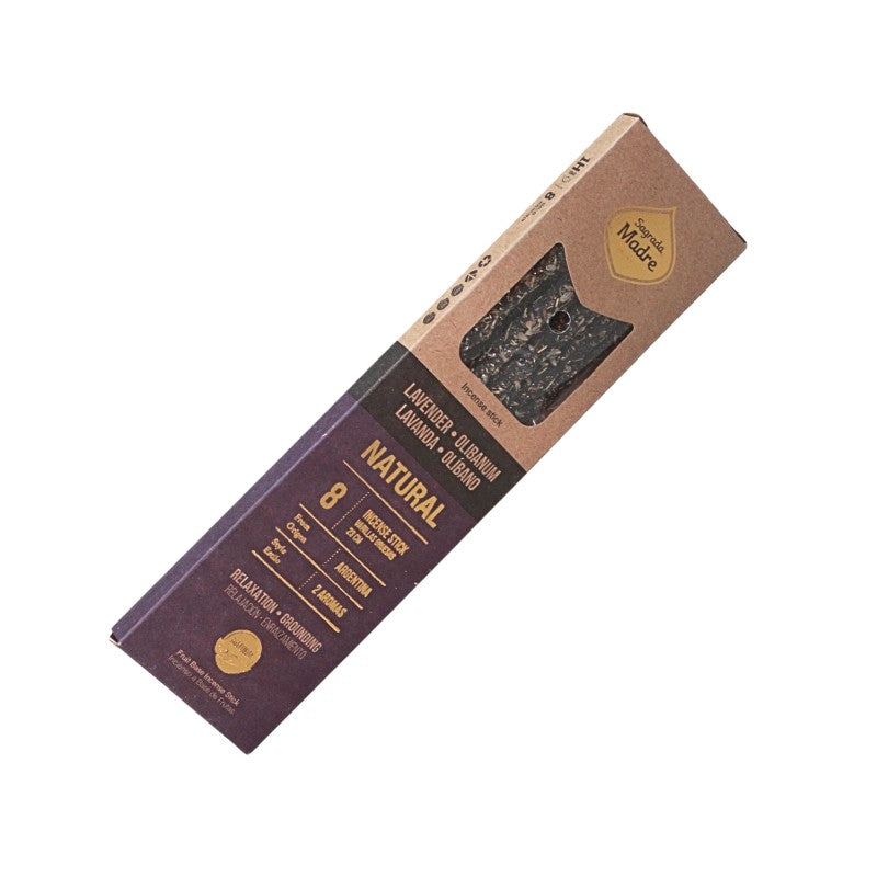 Packaged product with brown and purple design on a white background