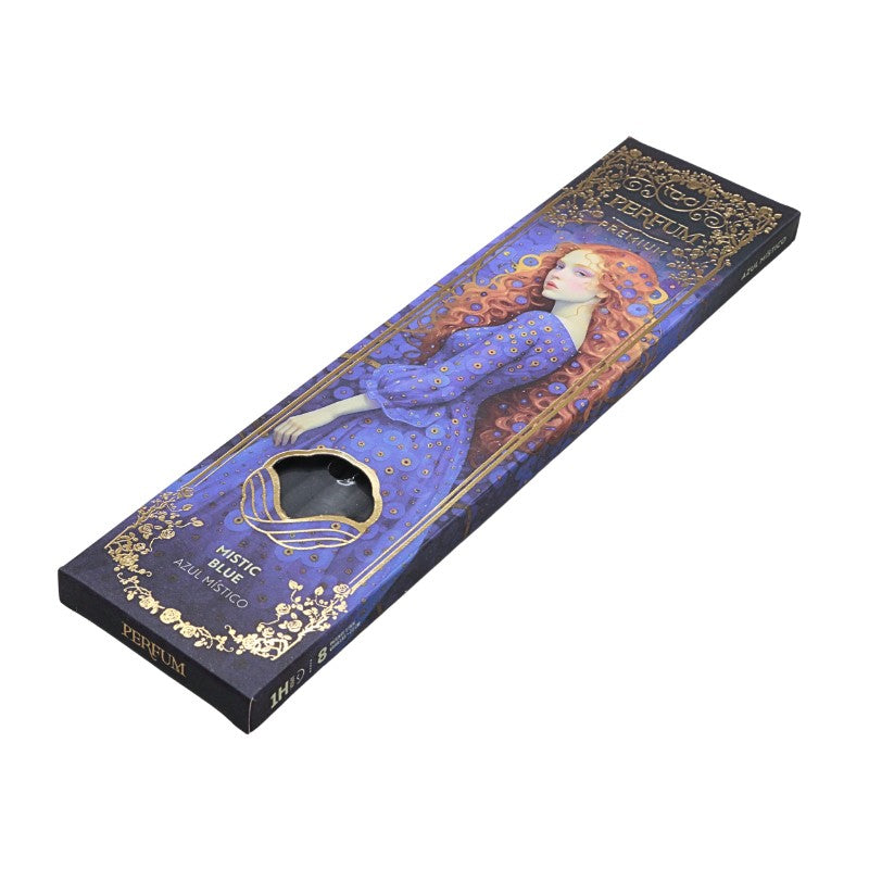 Perfume incense box with artistic design of a woman on a white background