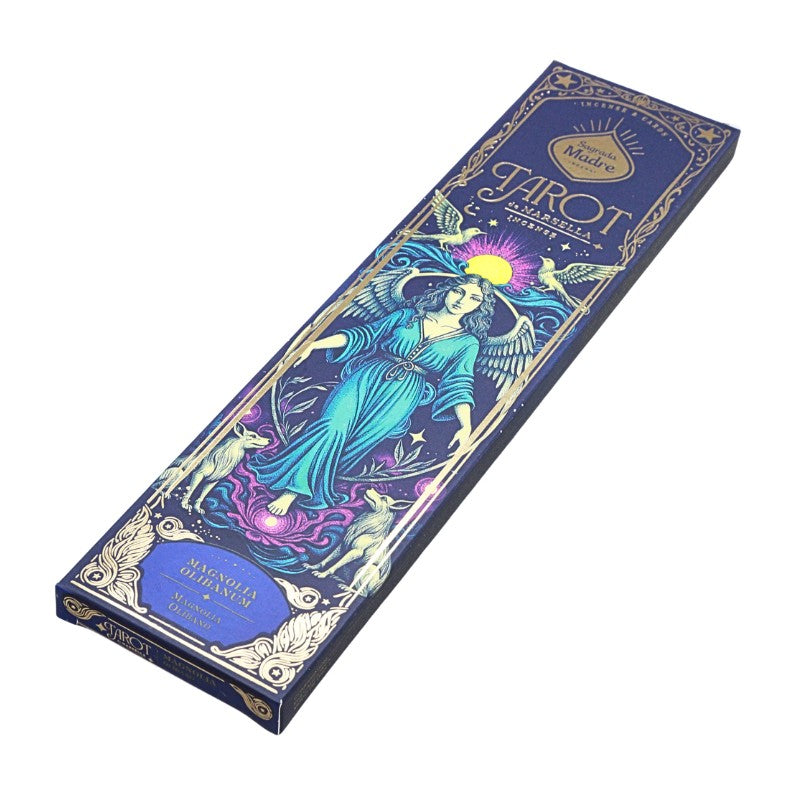 Tarot incense box with artistic design on a white background