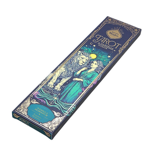 Tarot incense box with decorative design on a white background