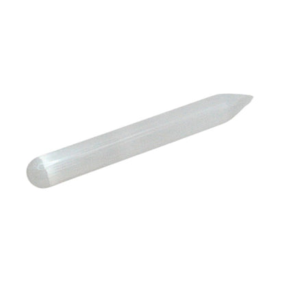 white selenite crystal wand on white background