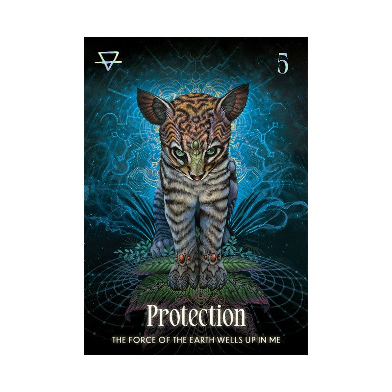 Card featuring a tiger cub with 'Protection' text and mystical design