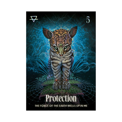 Card featuring a tiger cub with 'Protection' text and mystical design