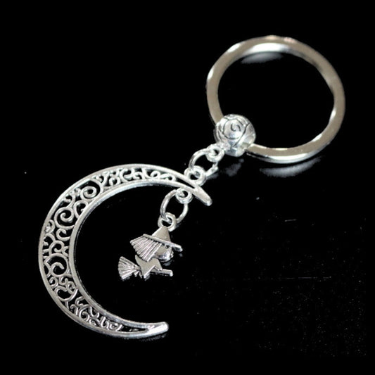 Silver Crescent Witchy Moon Key Ring, Bag Charm Or Wallet Accessory