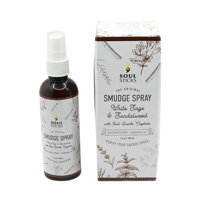 Soul Sticks Smudge Spray bottle and packaging on a white background