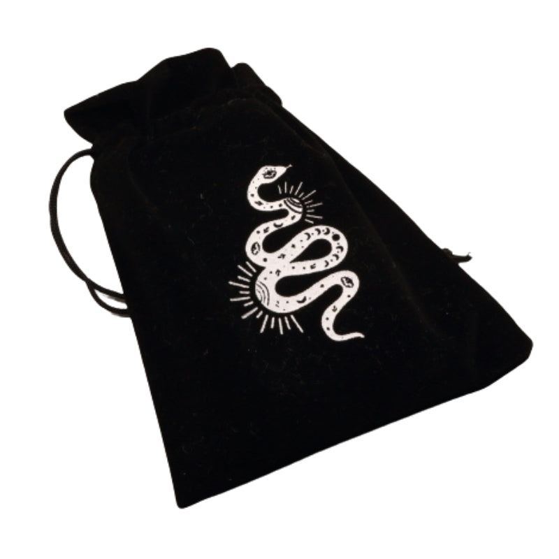 black and white Snake Velvet Tarot Bag for Tarot and Oracle Cards