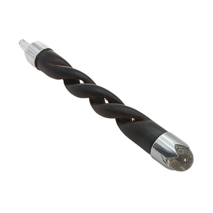 wooden carved wand with clear quartz point and ball at opposite ends