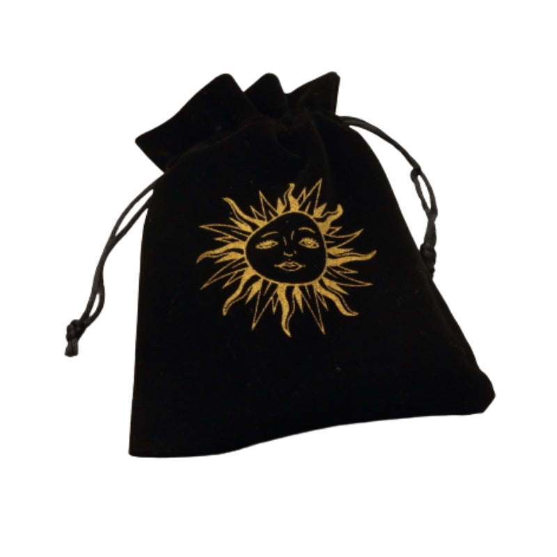 black and gold Sun Velvet Tarot Bag for Tarot and Oracle Cards 