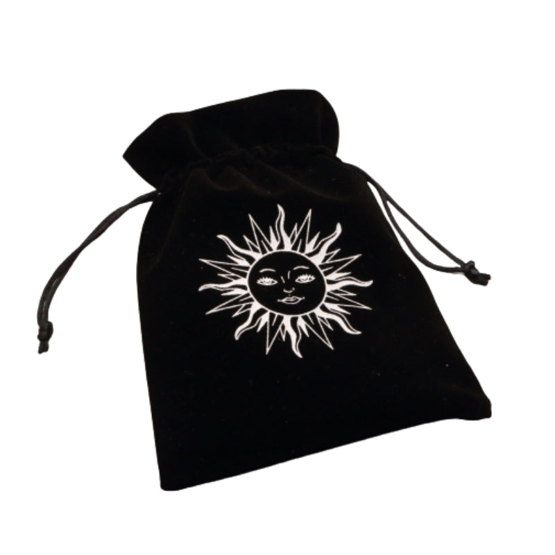 black and white Sun Velvet Tarot Bag for Tarot and Oracle Cards 