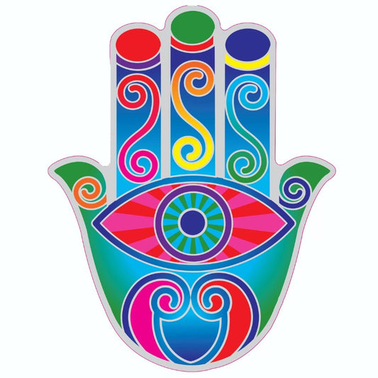 colourful window sticker of a hamsa hand