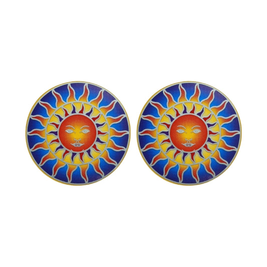 2 window stickers with colourful dsun designs, on a white background