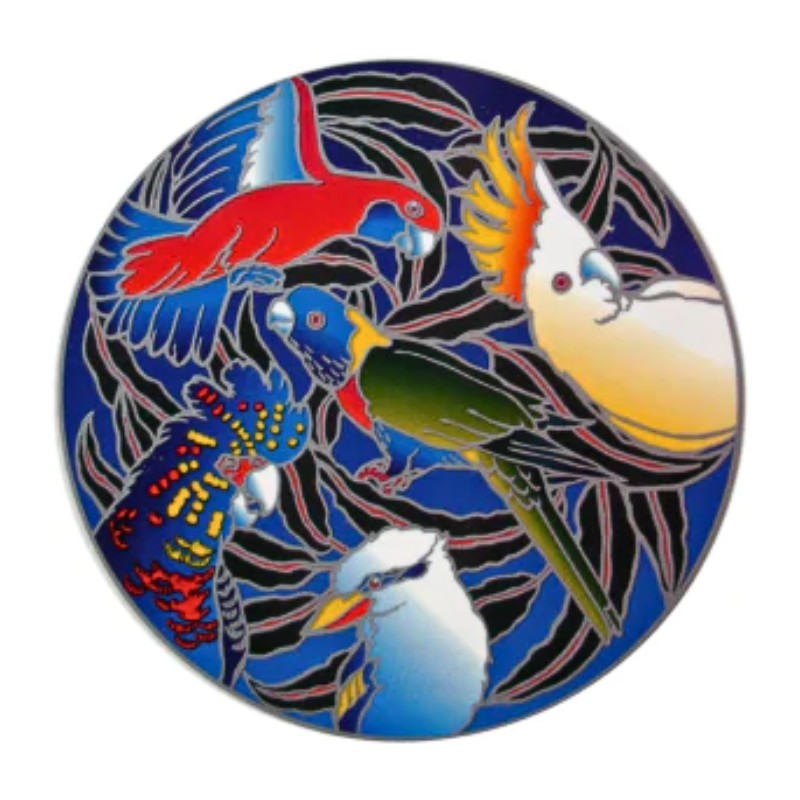 sticker showing australian birds in a circle on a white background