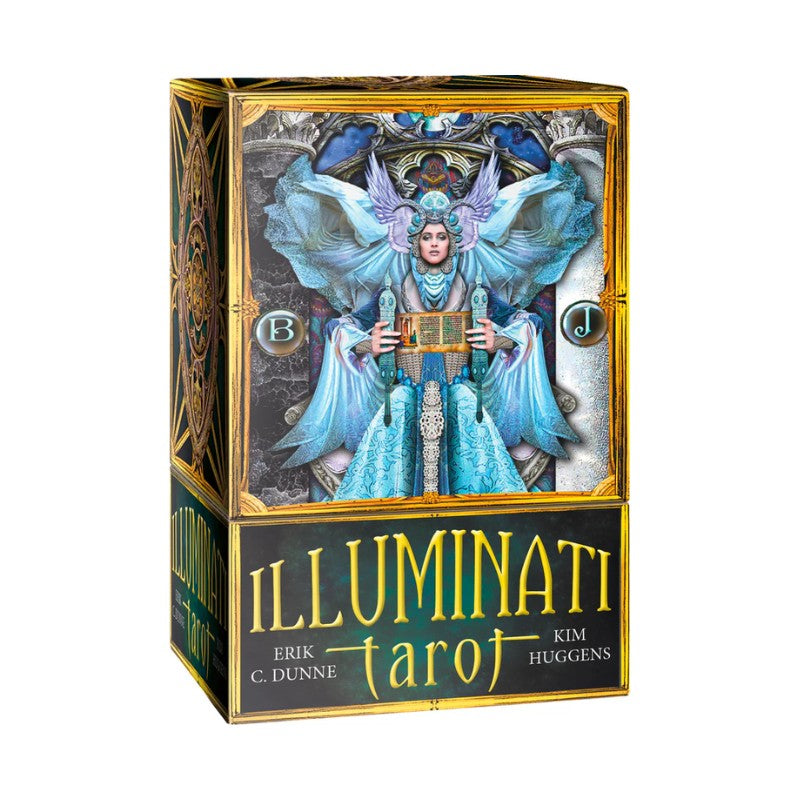 Box of Illuminati Tarot with intricate design and character illustration on a white background