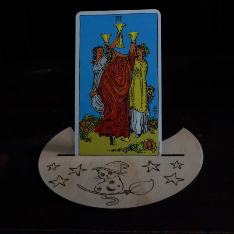 Handmade Magic Cat Tarot Card Holder holding a tarot card