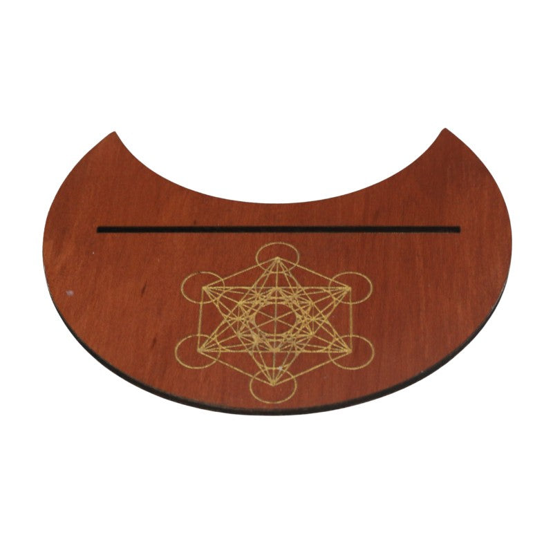 Metatron's Cube wooden tarot card holder on white background