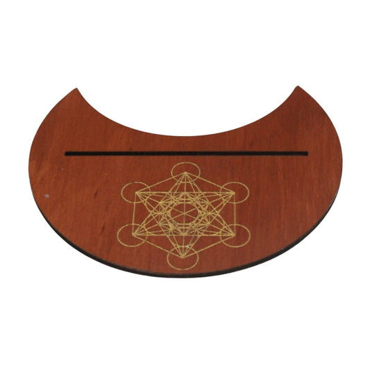 Metatron's Cube wooden tarot card holder on white background