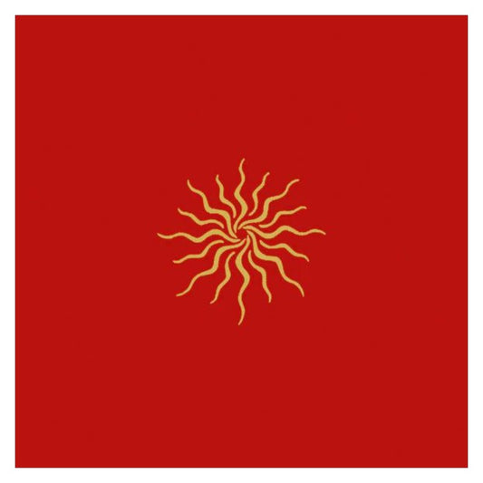 red tarot with embroidered sun design 