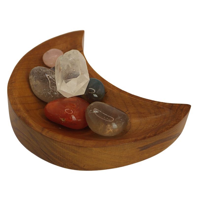 Teak Carved Crescent Moon Wooden Bowl- Offering Bowl- Altar Bowl