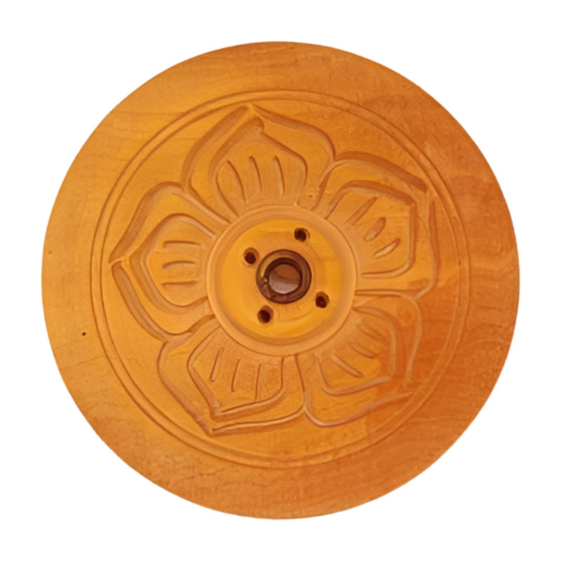 Round wooden carved incense holder- light wood 