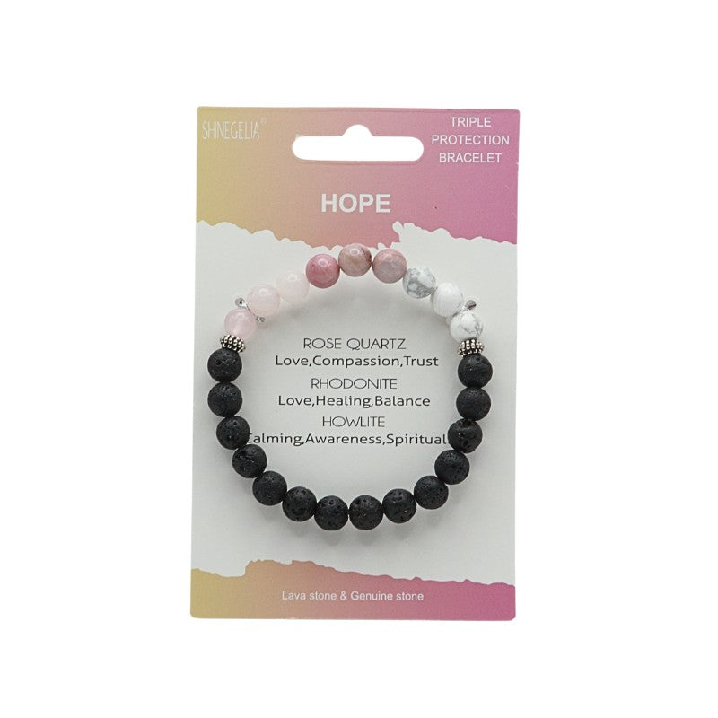 Black beaded bracelet on a packaging card with 'HOPE' text and stone names.