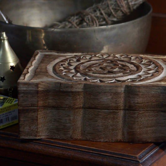 Carved Triquetra Wooden Tarot Box