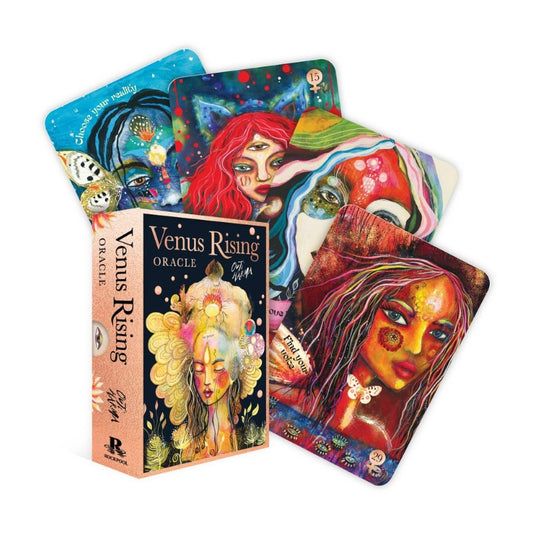 Venus Rising Oracle cards with colorful illustrations on a white background