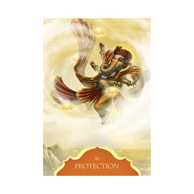 Card featuring an illustration of a deity with 'PROTECTION' text on a white background