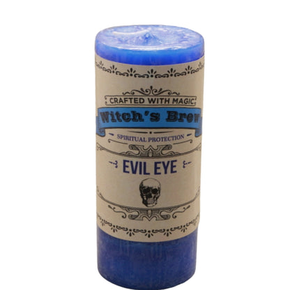 Witch's Brew Evil Eye Blue Pillar Candle