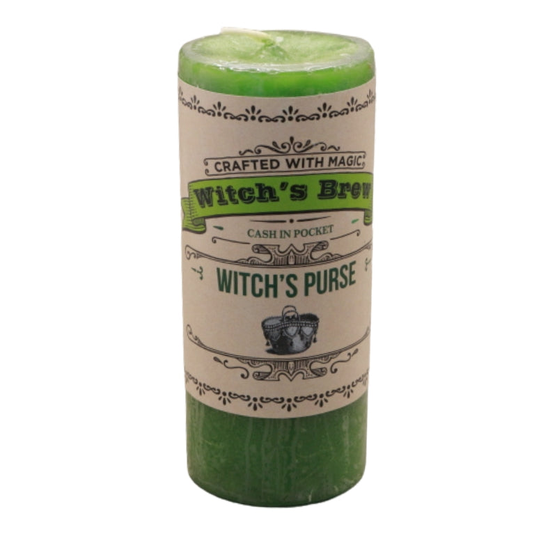 Witch's Brew Witch's Purse Green Pillar Candle