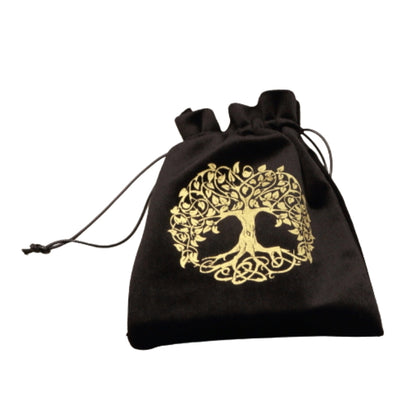 Black and gold Yggdrasil Tree Of Life Tarot Bag for Tarot and Oracle Cards 12cm x 18cm