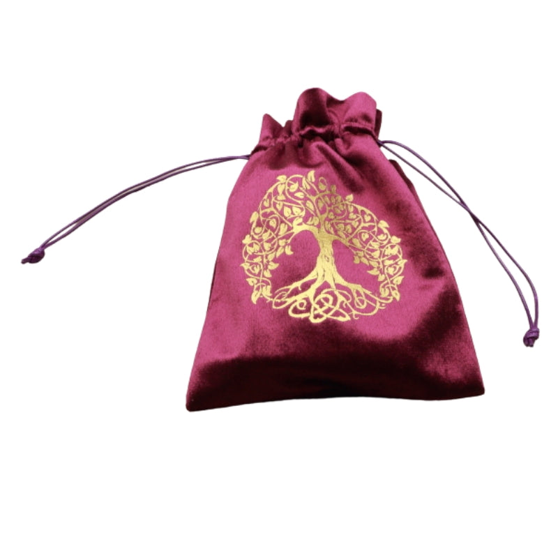 purple and gold Yggdrasil Tree Of Life Tarot Bag for Tarot and Oracle Cards 12cm x 18cm