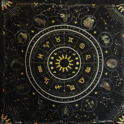 Wheel of the Zodiac Astrology Tarot Cloth/ Altar Cloth- Black 49cm