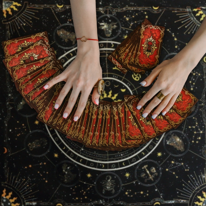 Wheel of the Zodiac Astrology Tarot Cloth/ Altar Cloth- Black 50cm
