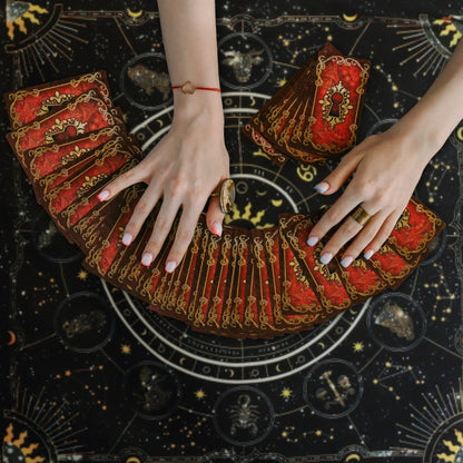 Wheel of the Zodiac Astrology Tarot Cloth/ Altar Cloth- Black 49cm