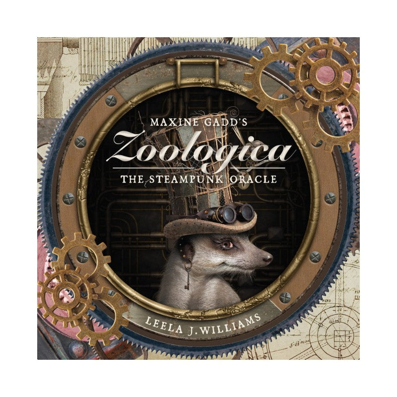 tarot deck cover of 'Zoologica: The Steampunk Oracle' with a steampunk design and animal illustration.