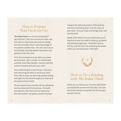 Instructions on preparing a deck for use with a Zodiac Oracle on a beige background