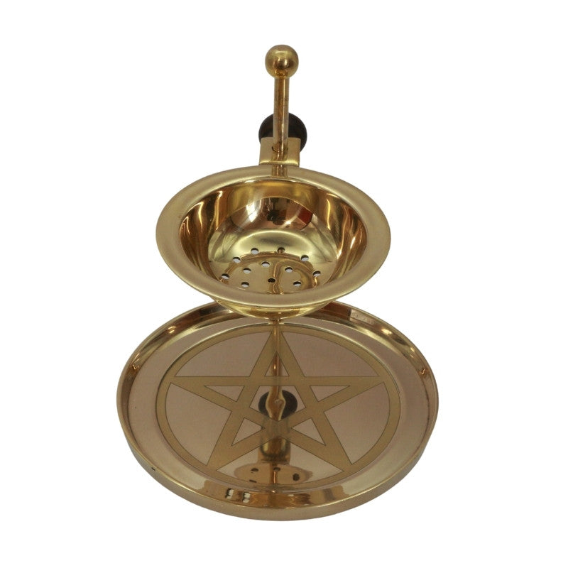 pentacle engraved Adjustable Brass Tealight Resin Incense Burner